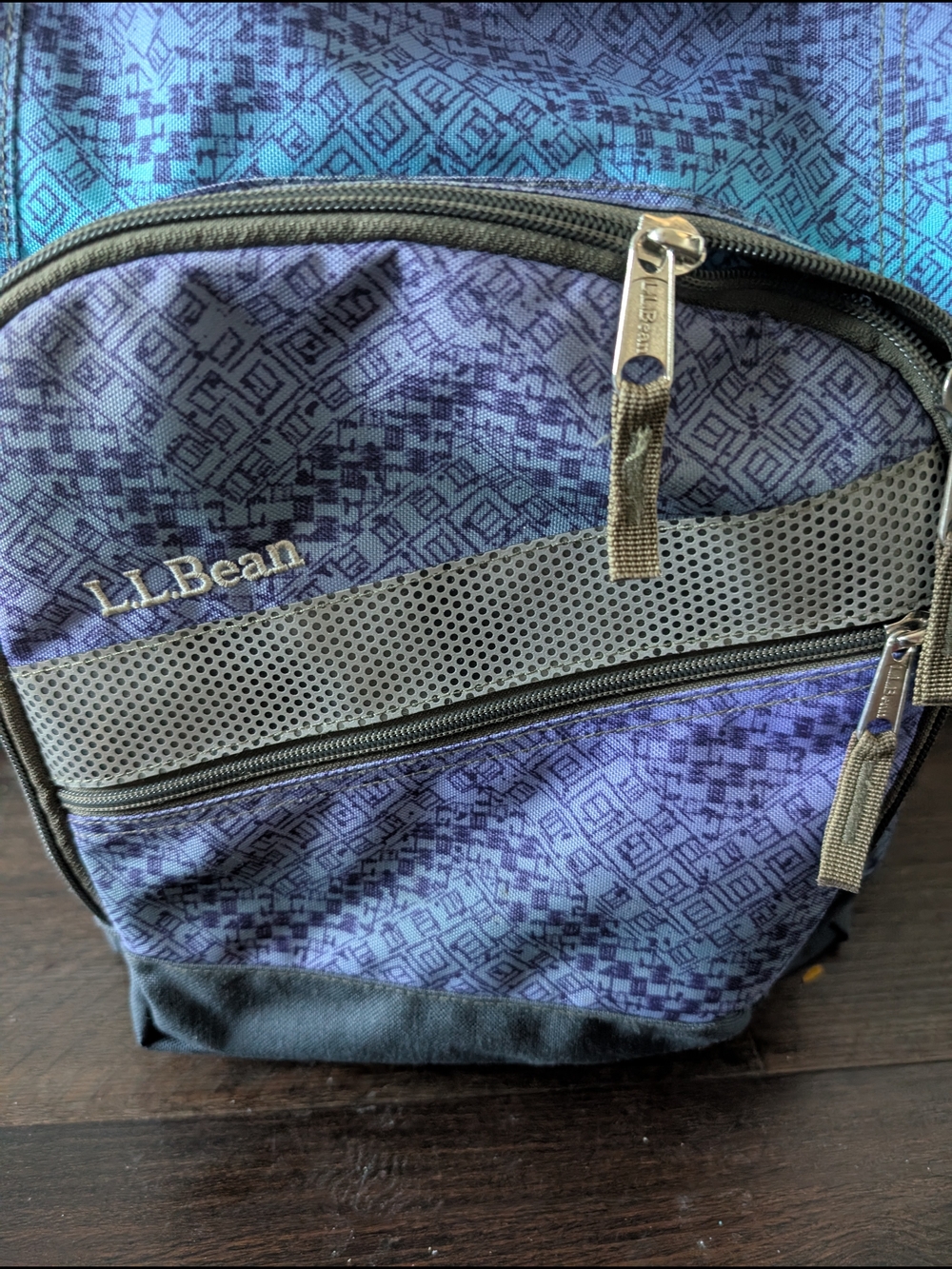 Nice LL Bean Deluxe Purple Teal Patterned Backpack - Picture 2 of 5